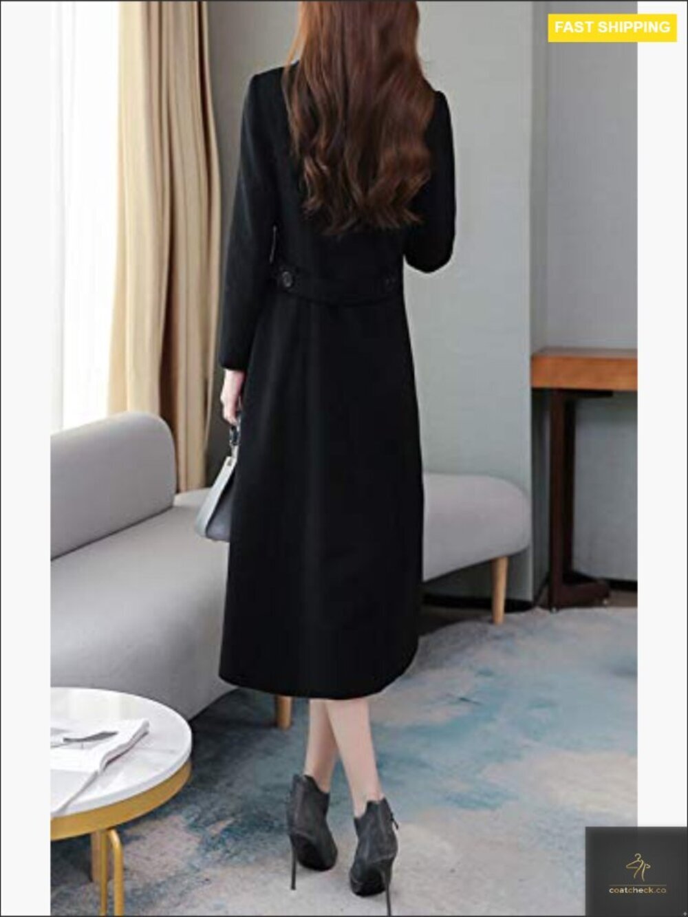 Wool Blend Pea Coat Shawl Collar Double Breasted Maxi Trench Overcoat - Picture 5 of 5